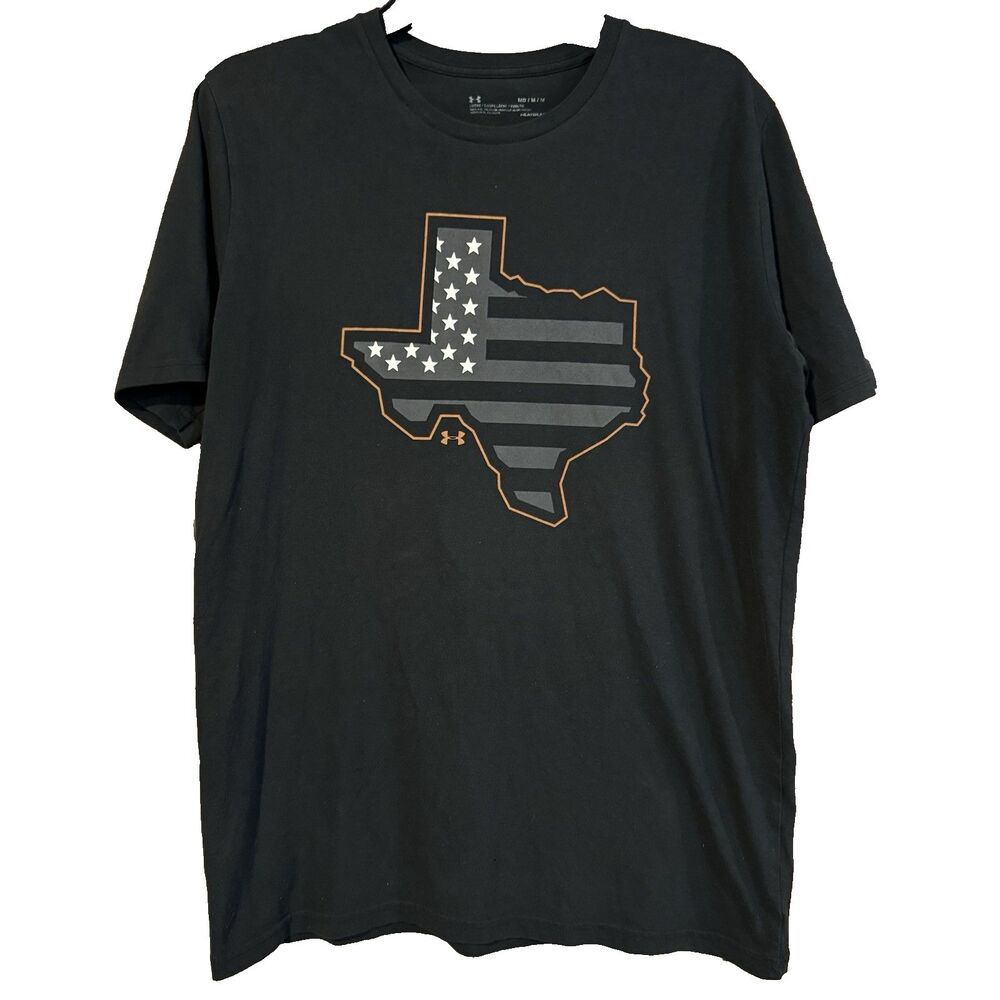 Under Armour Men's Size Medium Black HeatGear T-Shirt with Texas Flag Graphic